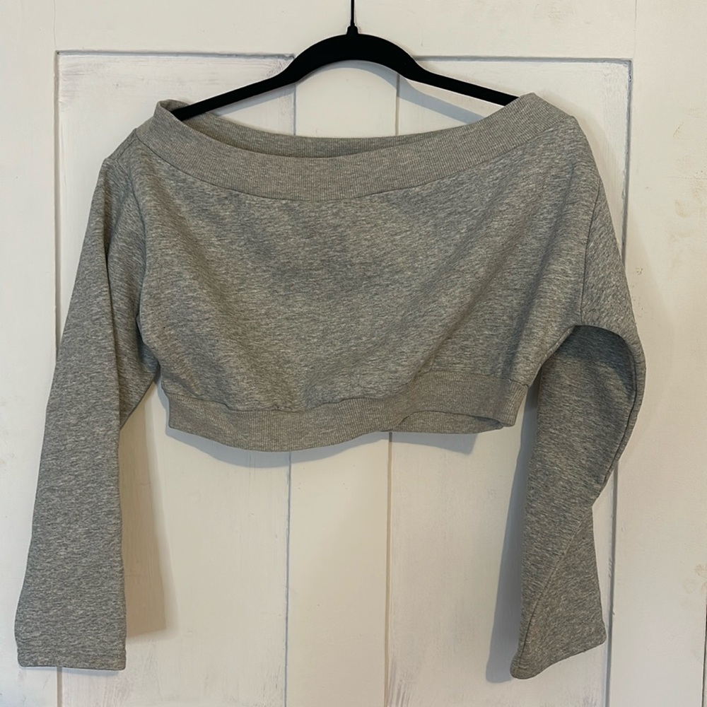 Off the shoulder cropped sweatshirt